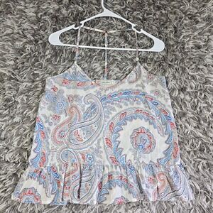 Abercrombie & Fitch Womens Small Paisley T-Back Ruffle Hem Cami Tank Top White